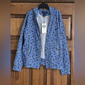 ralphlauren big kids Sailboat-Print Spa Terry Full-Zip Hoodie- Size:8